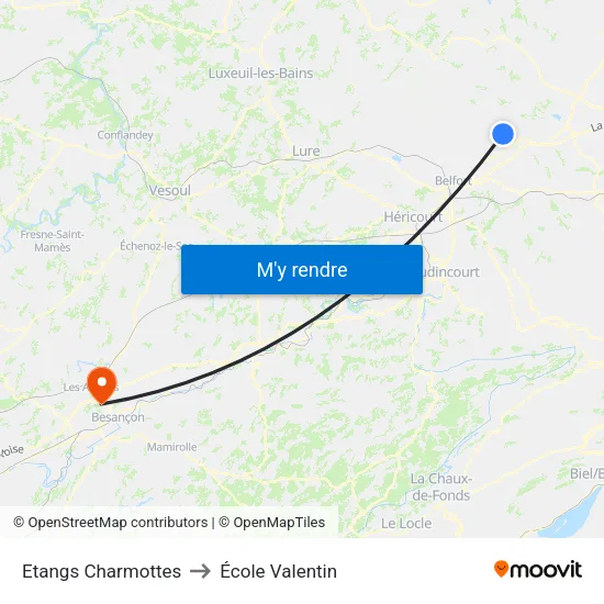 Etangs Charmottes to École Valentin map