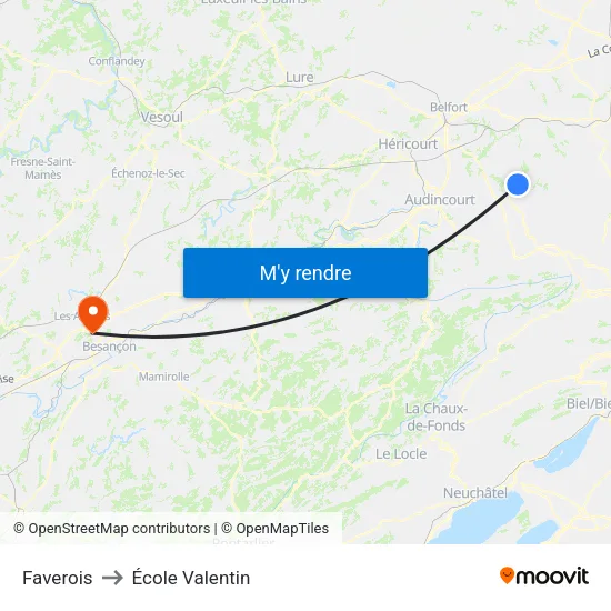 Faverois to École Valentin map