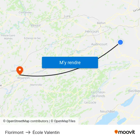 Florimont to École Valentin map