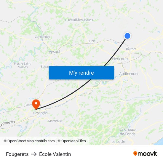 Fougerets to École Valentin map