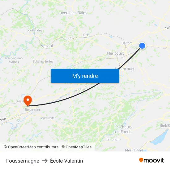 Foussemagne to École Valentin map