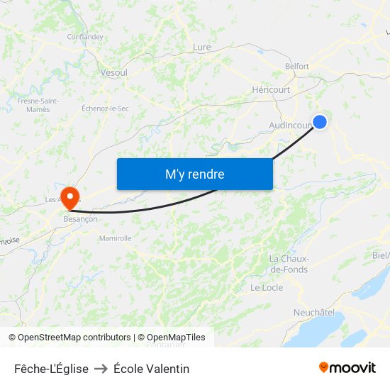 Fêche-L'Église to École Valentin map