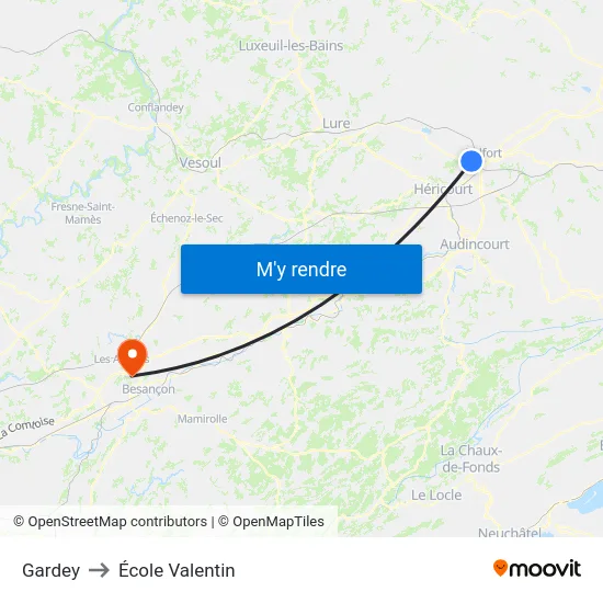 Gardey to École Valentin map