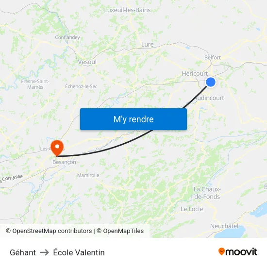 Géhant to École Valentin map