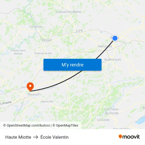 Haute Miotte to École Valentin map
