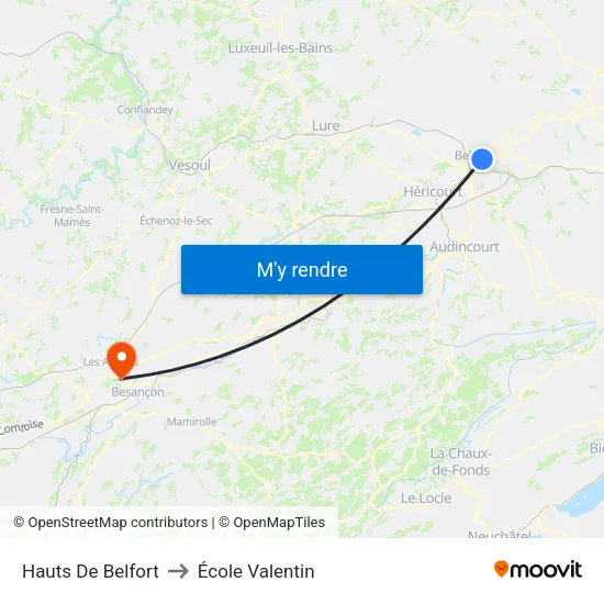 Hauts De Belfort to École Valentin map