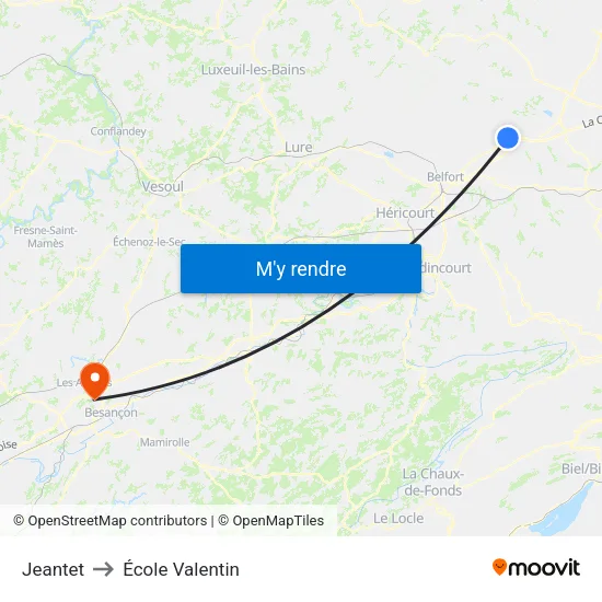 Jeantet to École Valentin map