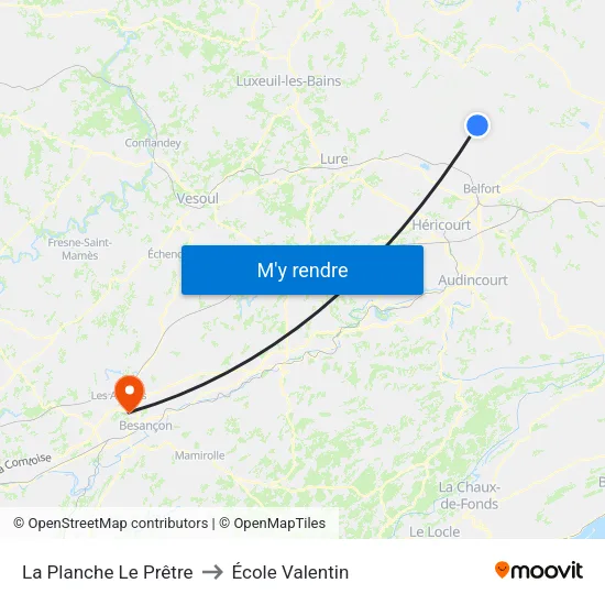 La Planche Le Prêtre to École Valentin map