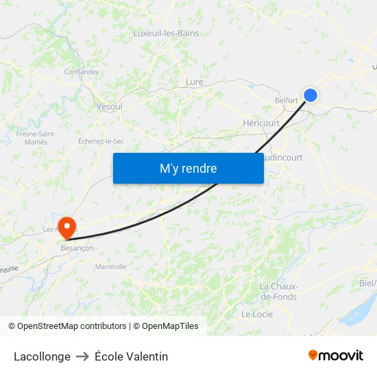 Lacollonge to École Valentin map
