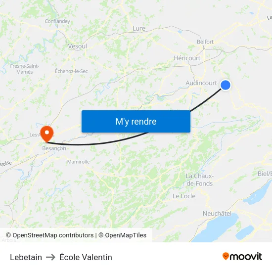 Lebetain to École Valentin map