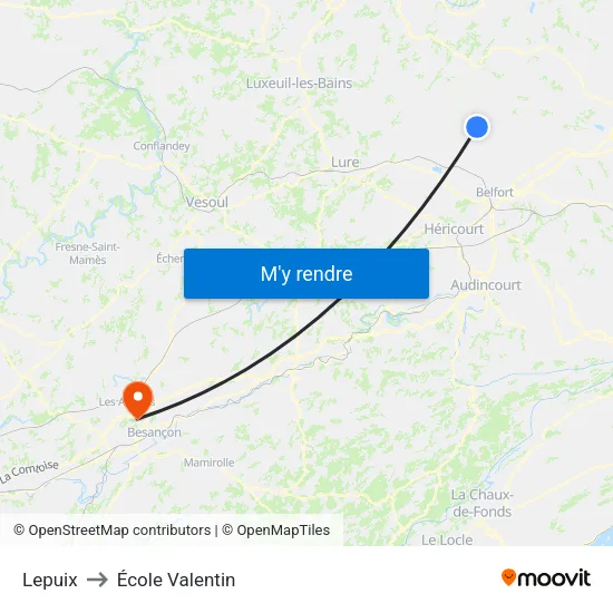 Lepuix to École Valentin map