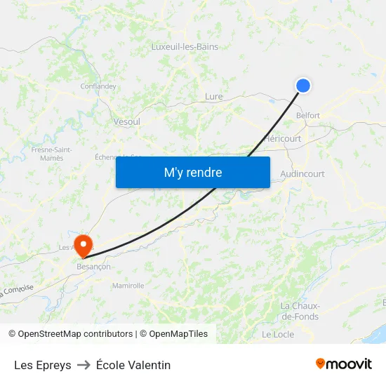 Les Epreys to École Valentin map