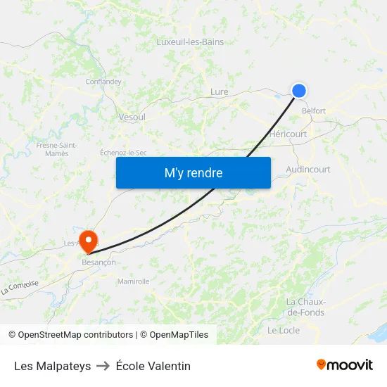 Les Malpateys to École Valentin map