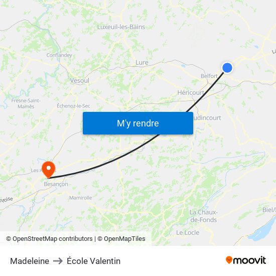 Madeleine to École Valentin map