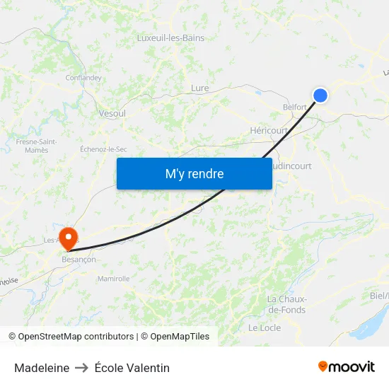 Madeleine to École Valentin map