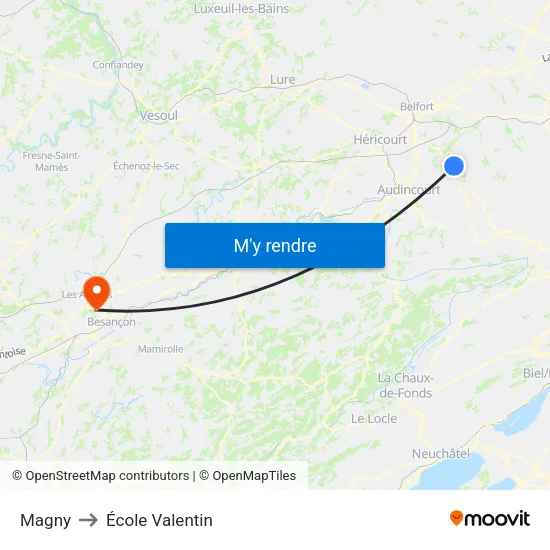 Magny to École Valentin map