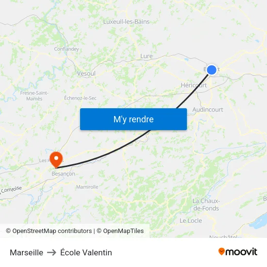 Marseille to École Valentin map