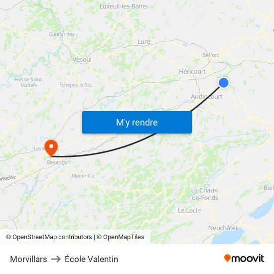 Morvillars to École Valentin map