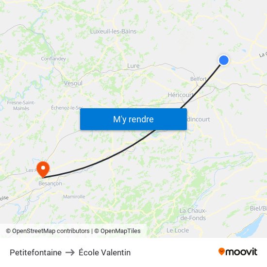 Petitefontaine to École Valentin map