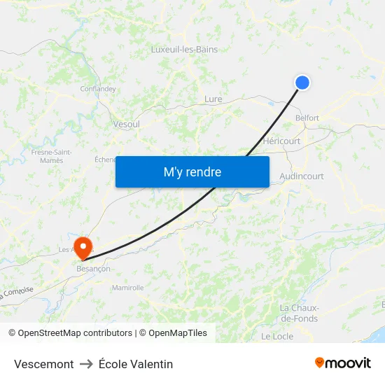 Vescemont to École Valentin map