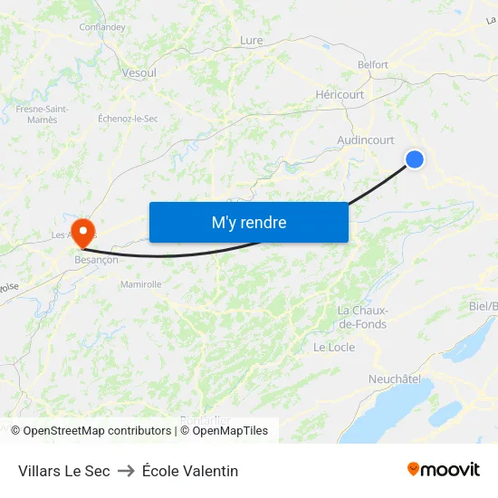 Villars Le Sec to École Valentin map