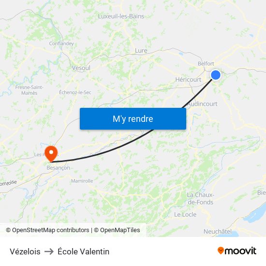 Vézelois to École Valentin map