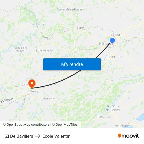 Zi De Baviliers to École Valentin map