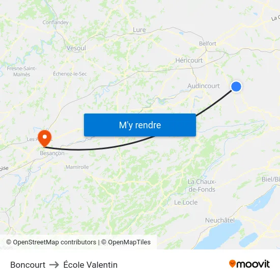 Boncourt to École Valentin map