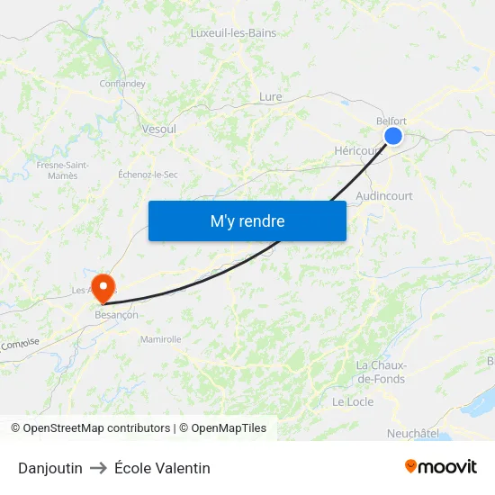 Danjoutin to École Valentin map
