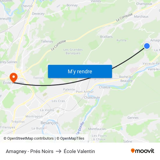 Amagney - Prés Noirs to École Valentin map