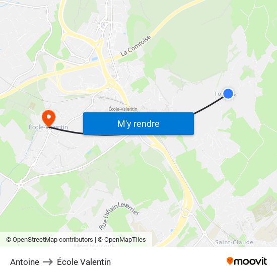Antoine to École Valentin map