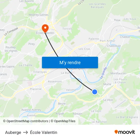 Auberge to École Valentin map