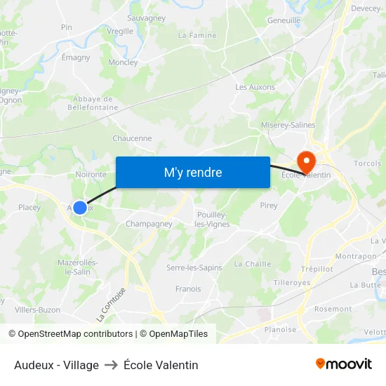 Audeux - Village to École Valentin map