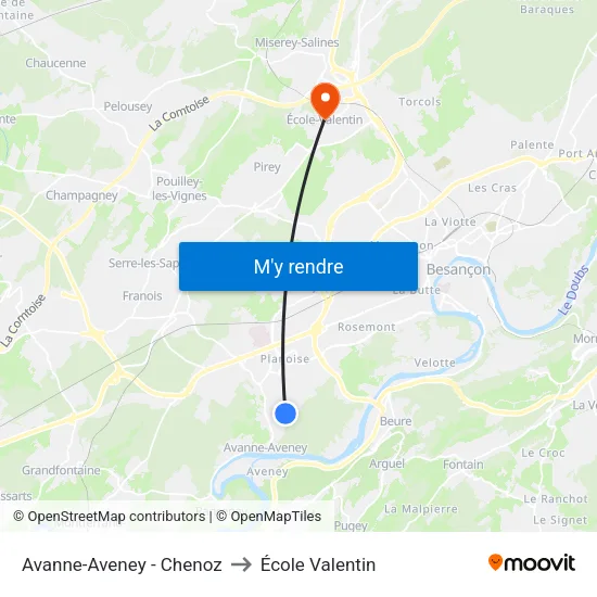 Avanne-Aveney - Chenoz to École Valentin map