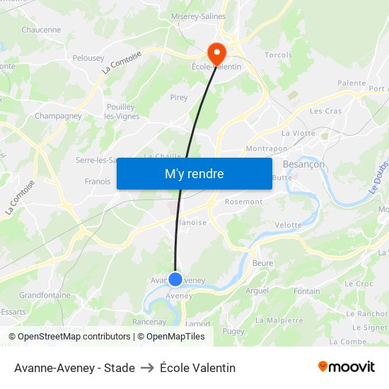 Avanne-Aveney - Stade to École Valentin map