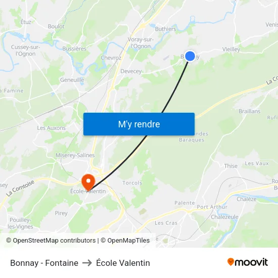 Bonnay - Fontaine to École Valentin map