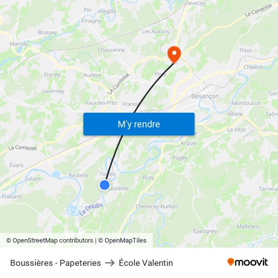 Boussières - Papeteries to École Valentin map