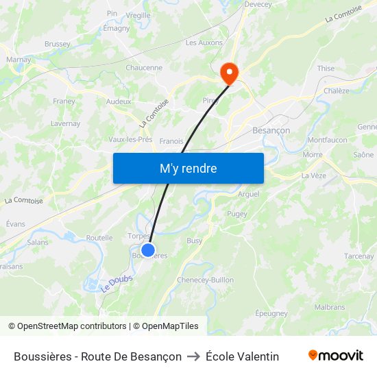 Boussières - Route De Besançon to École Valentin map