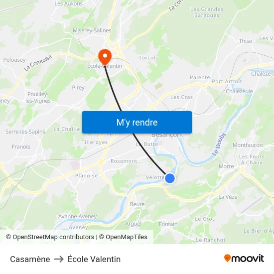 Casamène to École Valentin map
