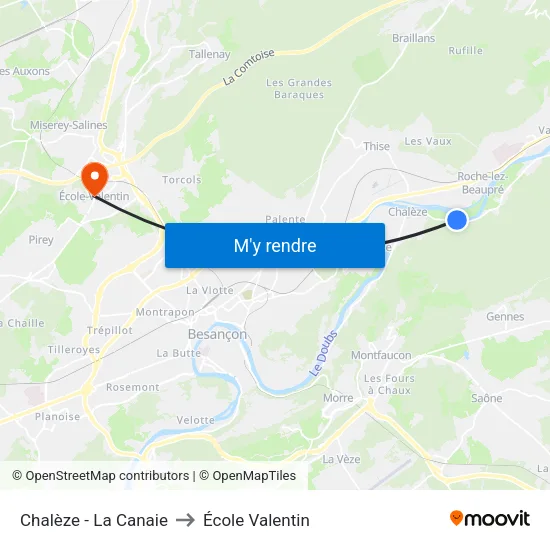 Chalèze - La Canaie to École Valentin map