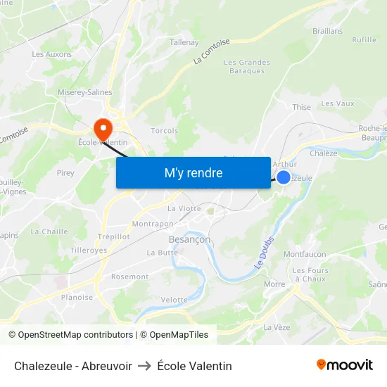 Chalezeule - Abreuvoir to École Valentin map