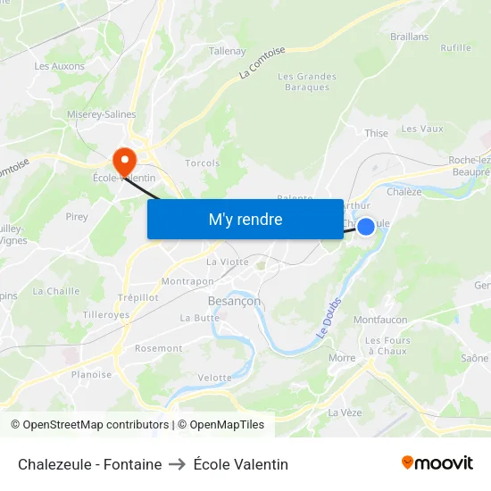 Chalezeule - Fontaine to École Valentin map
