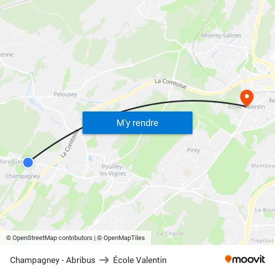 Champagney - Abribus to École Valentin map