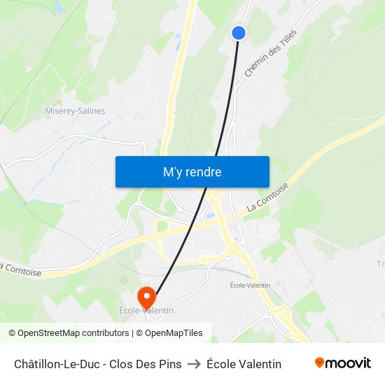 Châtillon-Le-Duc - Clos Des Pins to École Valentin map