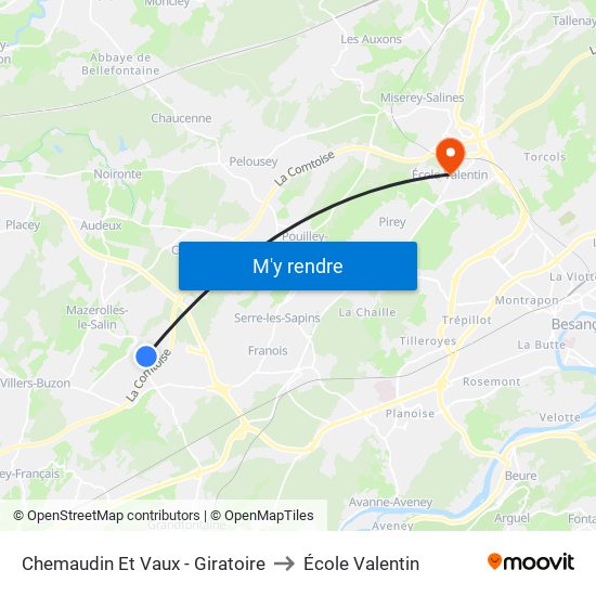 Chemaudin Et Vaux - Giratoire to École Valentin map