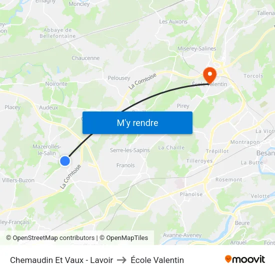 Chemaudin Et Vaux - Lavoir to École Valentin map
