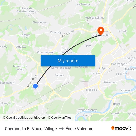 Chemaudin Et Vaux - Village to École Valentin map