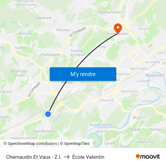 Chemaudin Et Vaux - Z.I. to École Valentin map