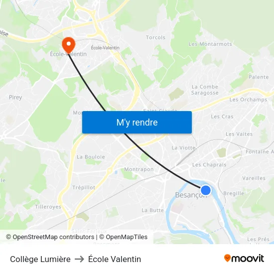 Collège Lumière to École Valentin map