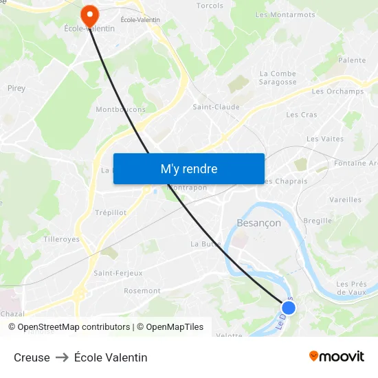 Creuse to École Valentin map